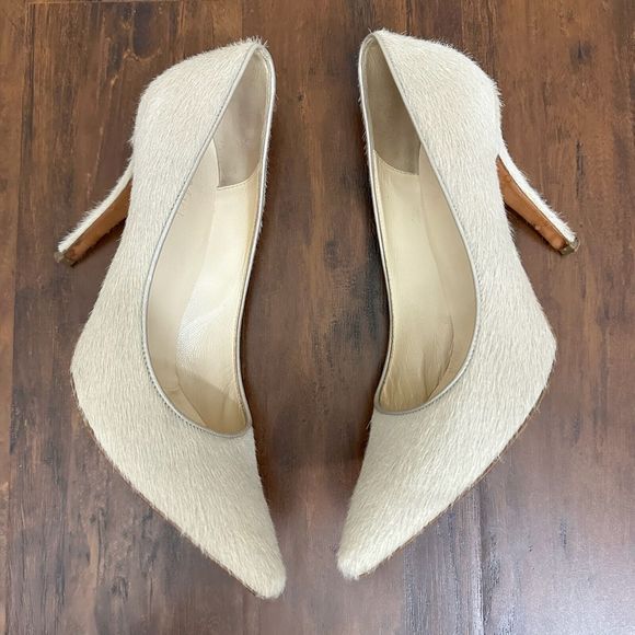 MAX MARA Pointed Toe Calf Hair Pump Stiletto Heels in Neutral - Picture 4 of 10